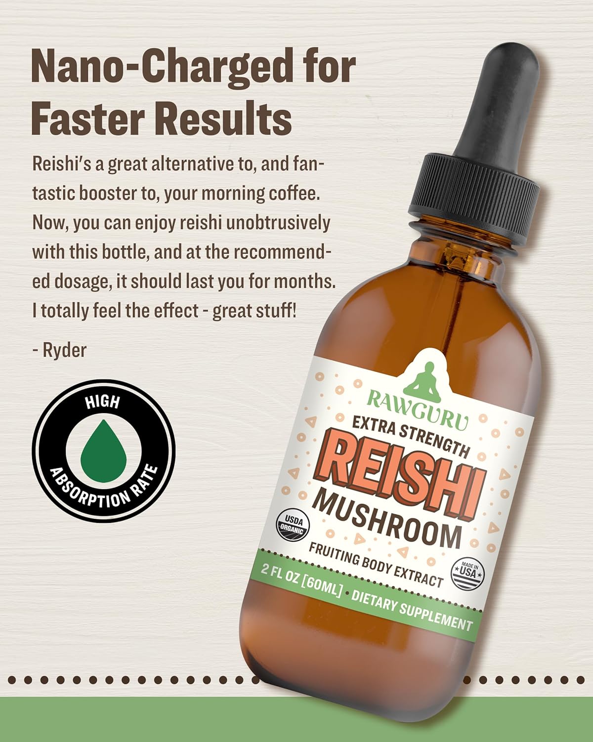 Organic Reishi Mushroom Tincture with Nano-Processed Cognitive & Immune Support - Vegan Drops - 60 Servings
