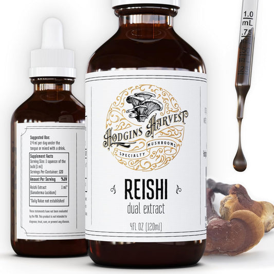 Organic Reishi Tincture | Dual Extract from USA-Grown Mushrooms | Extra-Concentrated 4 fl oz Bottle by Hodgins Harvest