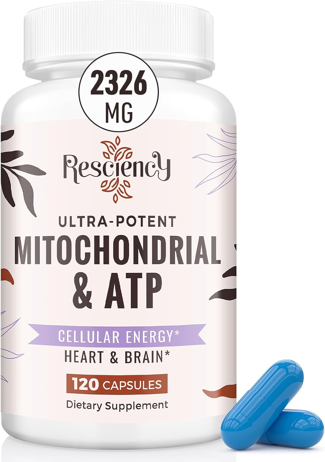 Organic Resciency 2326 MG Mitochondrial Supplements for Energy, Strength, and Recovery - 120 Capsules with ATP, Vitamins, CoQ10, and PQQ