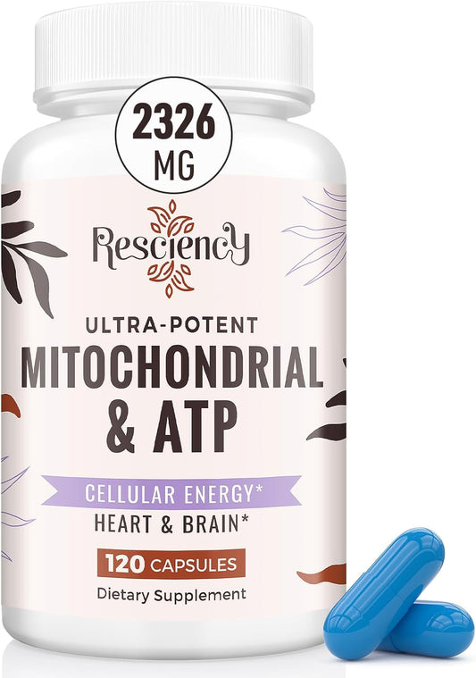Organic Resciency 2326 MG Mitochondrial Supplements for Energy, Strength, and Recovery - 120 Capsules with ATP, Vitamins, CoQ10, and PQQ