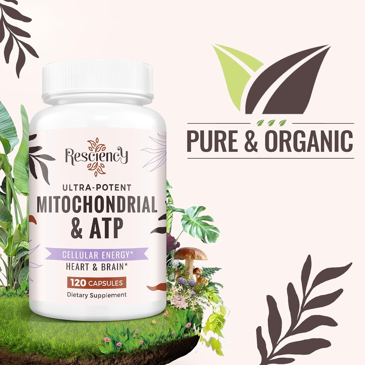 Organic Resciency 2326 MG Mitochondrial Supplements for Energy, Strength, and Recovery - 120 Capsules with ATP, Vitamins, CoQ10, and PQQ