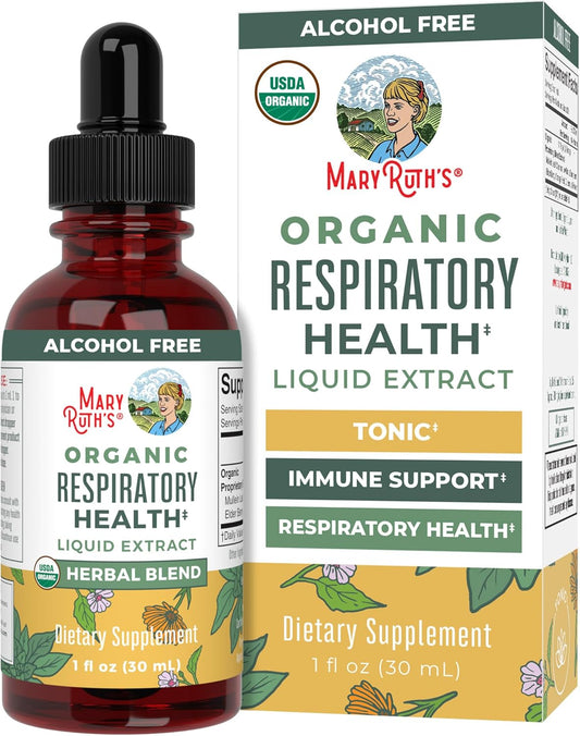 Organic Respiratory Health Liquid Drops with Mullein, Marshmallow Root, Elderberry - Immune Support Supplement - Vegan - 1 Fl Oz