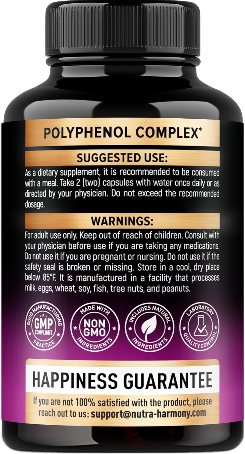 Organic Resveratrol Supplement with 19 Polyphenols for Heart Health - Noni, Berberine, Quercetin, Apple Cider Vinegar, Acai - 120 Capsules - Antioxidant Support - Made in USA