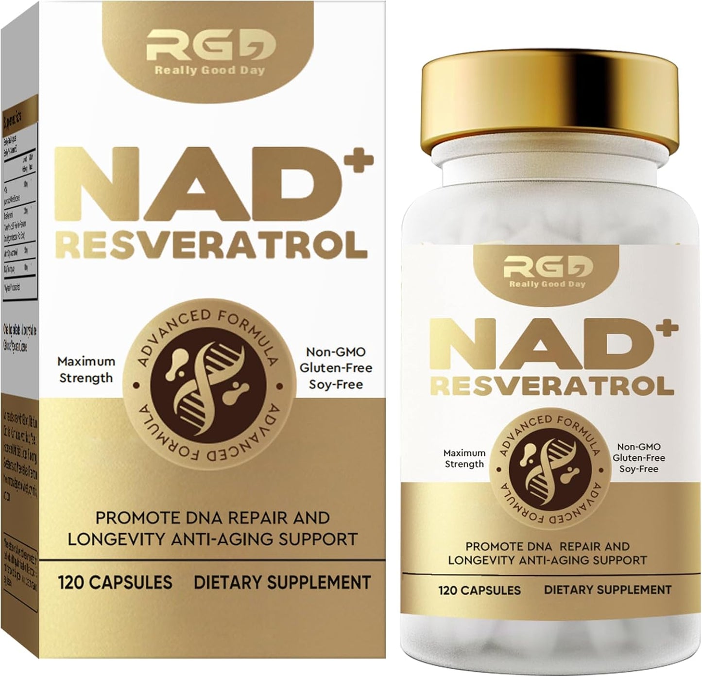 Organic RGD NAD Resveratrol Supplement - 120 Capsules of 1000mg Nicotinamide Riboside for Anti Aging, Energy, and DNA Repair