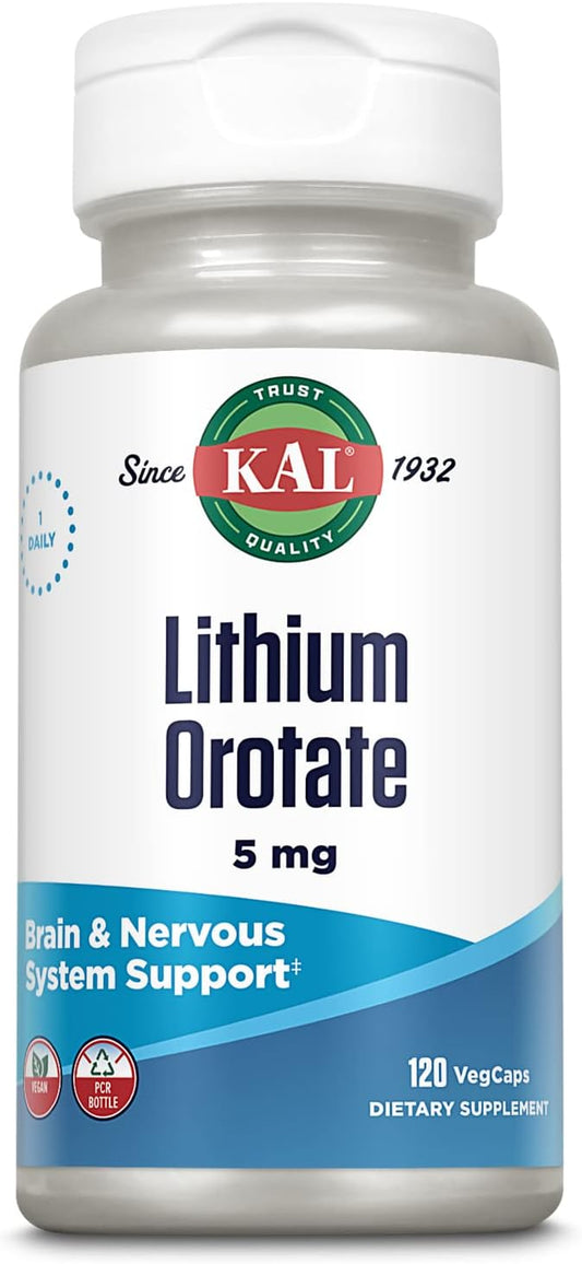Organic Rice Bran Extract Lithium Orotate Capsules - 120 VegCaps | 5mg Low Dose for Mood Support & Bioavailability