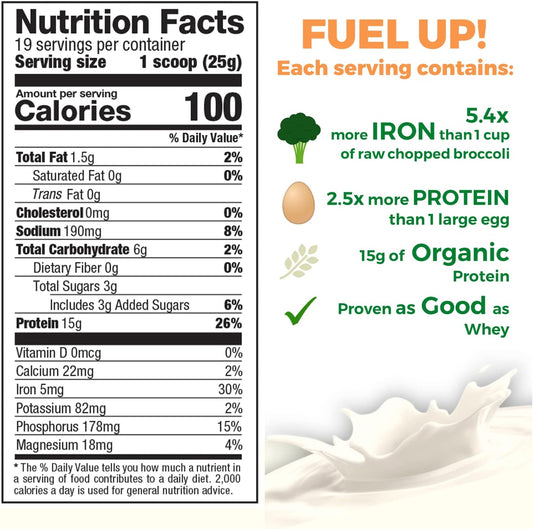 Organic Rice Protein Powder - Vanilla Blast Flavor - 15g Plant Protein, 2.8g BCAA - Low-Carb, Low-Sugar, Non-GMO - 16.4oz (1 Pack)