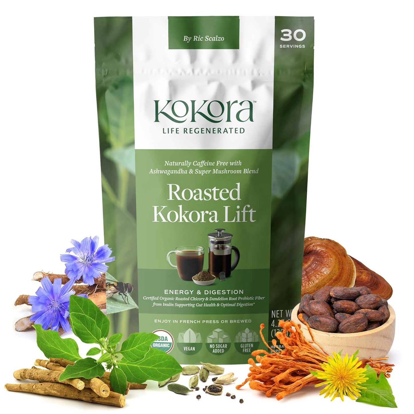Organic Roasted Chicory & Dandelion Root Coffee Alternative for Energy & Gut Health
