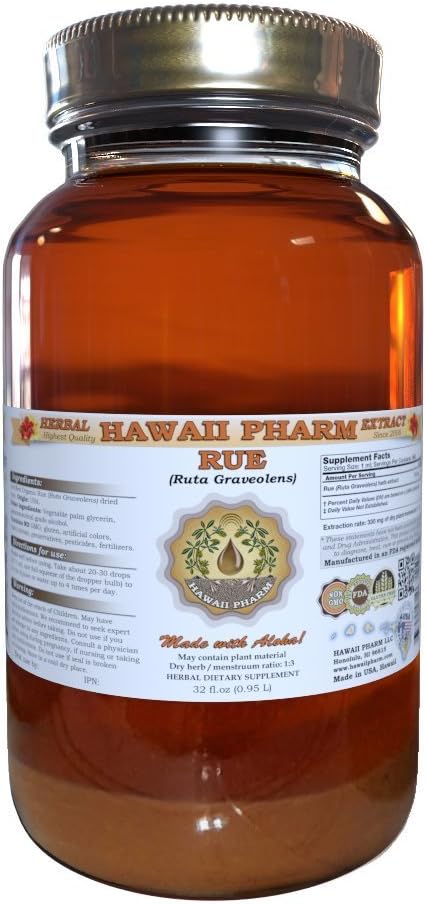 Organic Rue Liquid Extract Tincture - Premium Herbal Supplement, Hawaii Pharm, USA Made - 32 fl.oz