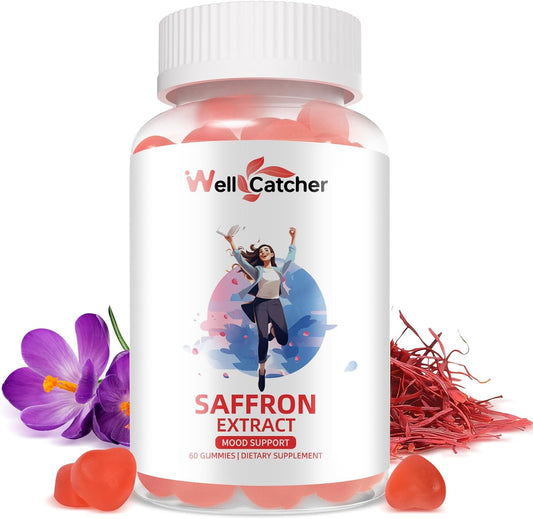 Organic Saffron Gummies for Mood Balance & Sleep Support - Sugar-Free Supplement with Vitamins - Non GMO Strawberry Flavor - 30 Day Supply for Adults & Kids