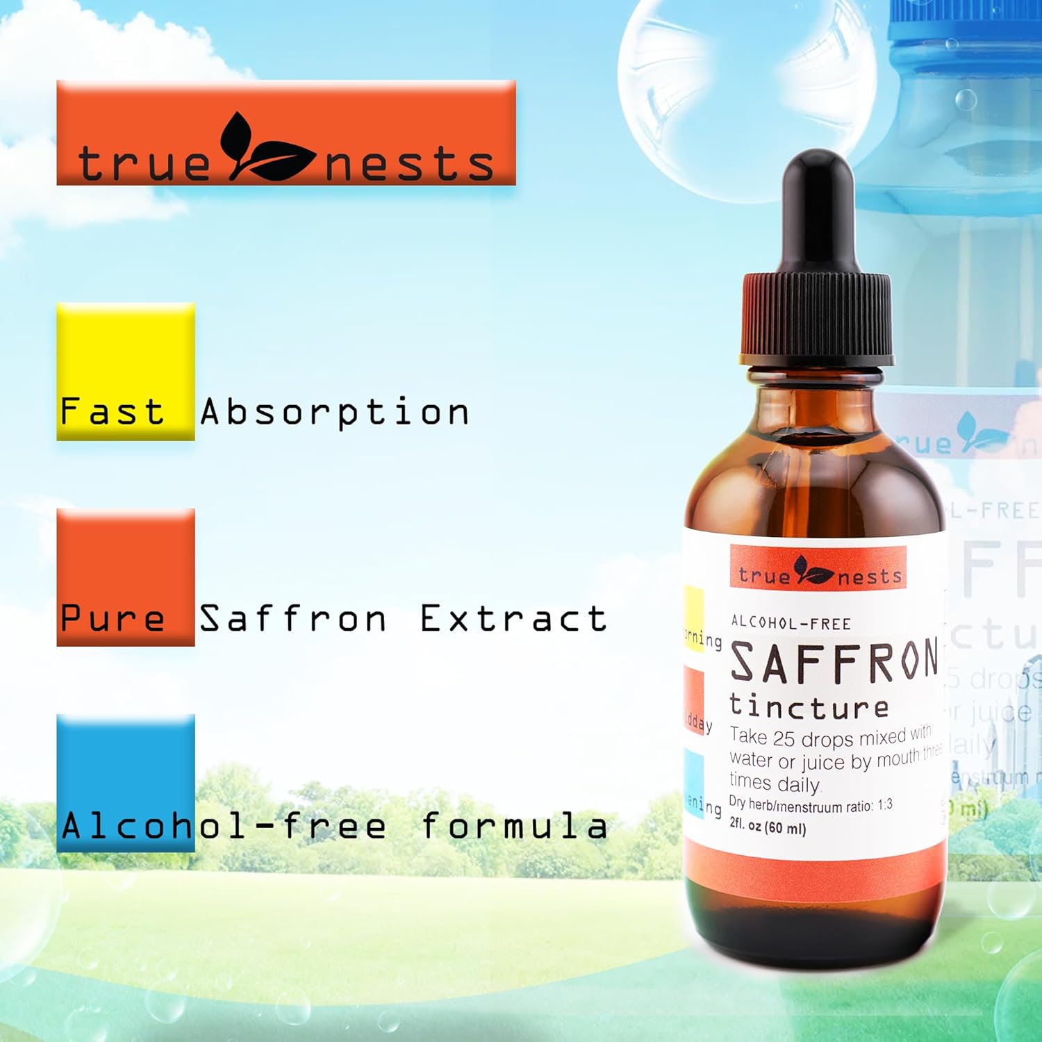 Organic Saffron Tincture 2oz - Pure Extract Drops - Premium Crocus Liquid Supplement - Vegan, Non-GMO