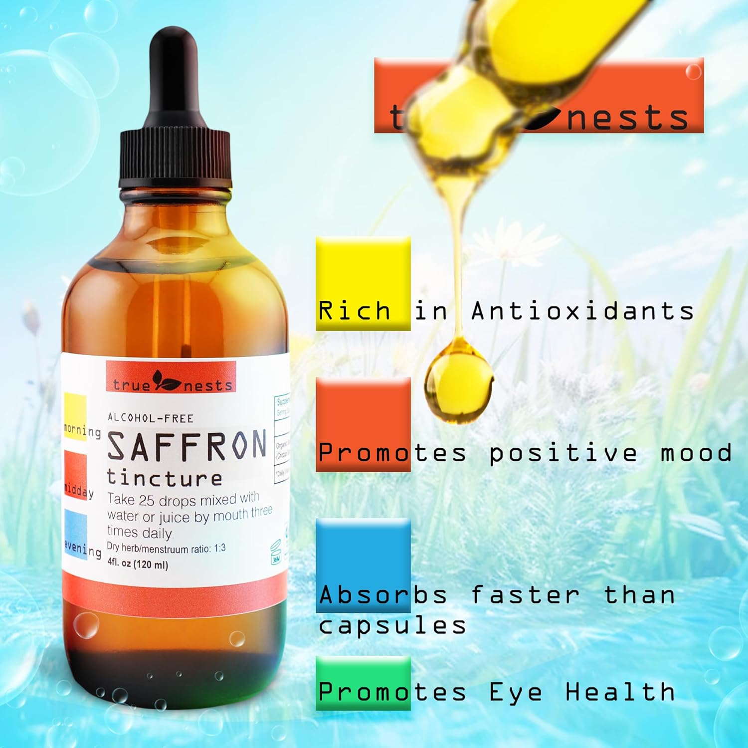 Organic Saffron Tincture Drops - Premium Crocus Extract Supplement - Vegan, Non-GMO - Pure Saffron Liquid Extract 4oz