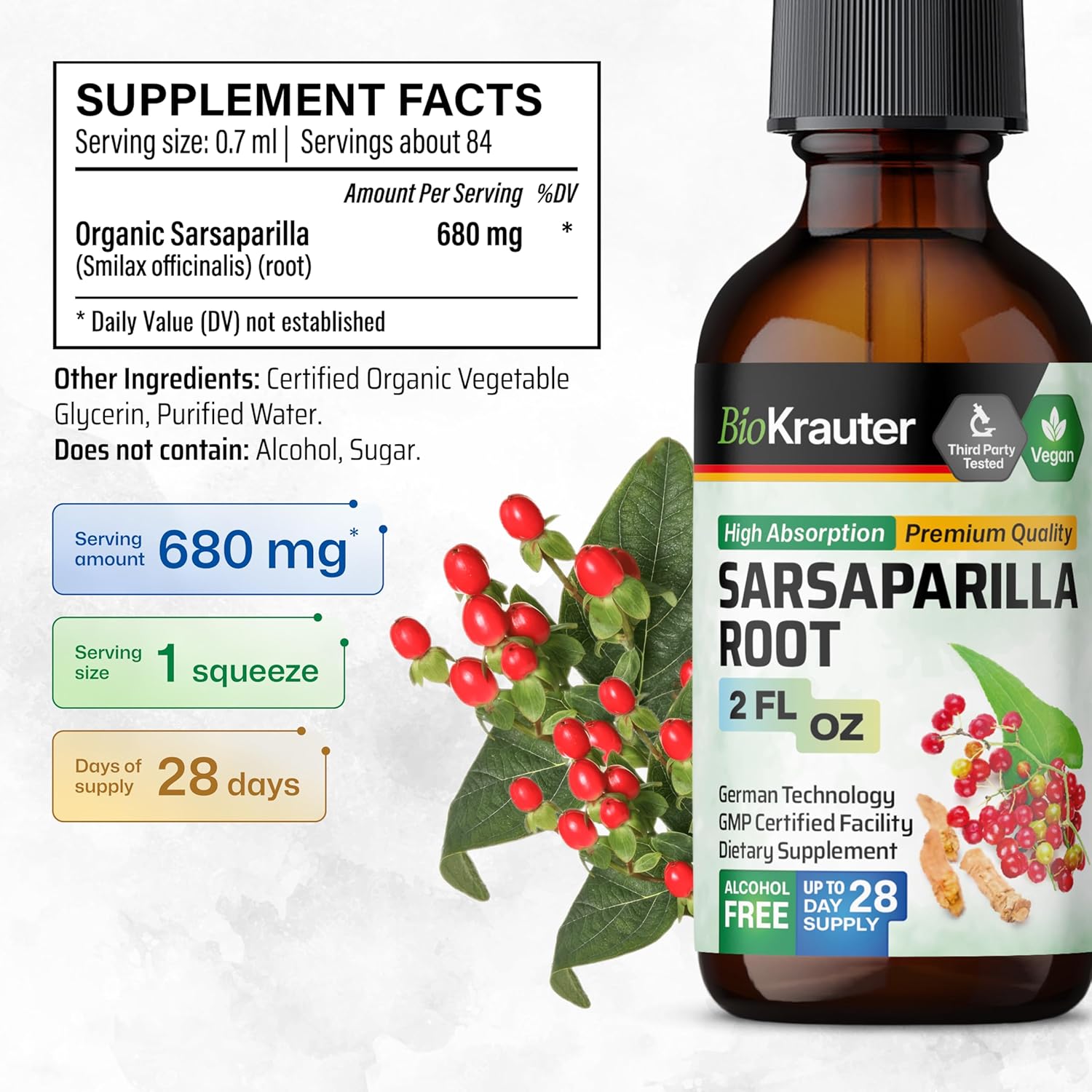 Organic Sarsaparilla and Gotu Kola Tincture Combo Pack - 2 Fl. Oz. Each