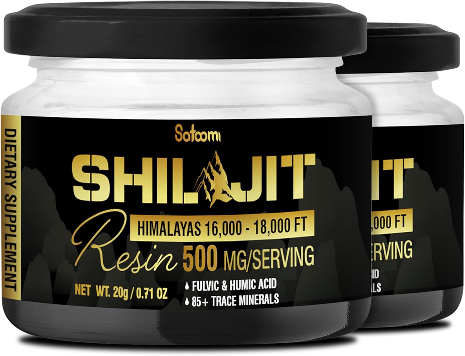 Organic Satoomi Shilajit with Fulvic Acid, Humic Acid, and 85+ Trace Minerals - Energy, Immune System, Cognitive Health - 2 Packs 20g
