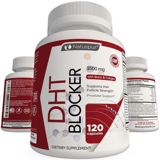 Organic Saw Palmetto DHT Blocker Hair Growth Supplement with Biotin & Collagen - Boosts Hair Regrowth for Men & Women, Gluten-Free & Vegetarian