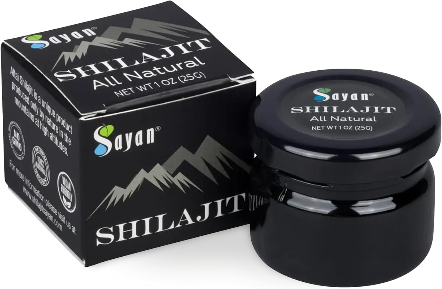 Organic Sayan Shilajit Resin 1oz Glass Jar - Potent Fulvic Acid Supplement for Immune Support, Memory, Focus, Energy, and Detox - Vegan, Non-GMO - 250 Servings