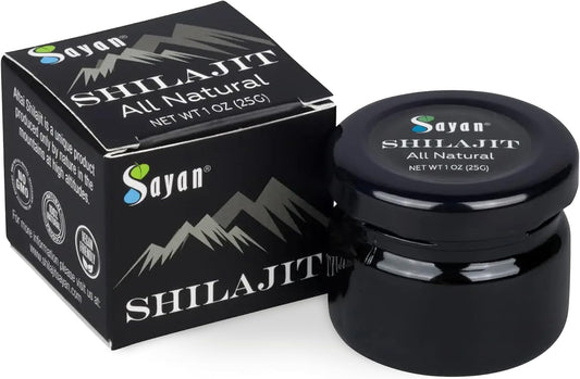 Organic Sayan Shilajit Resin 1oz Glass Jar - Potent Fulvic Acid Supplement for Immune Support, Memory, Focus, Energy, and Detox - Vegan, Non-GMO - 250 Servings