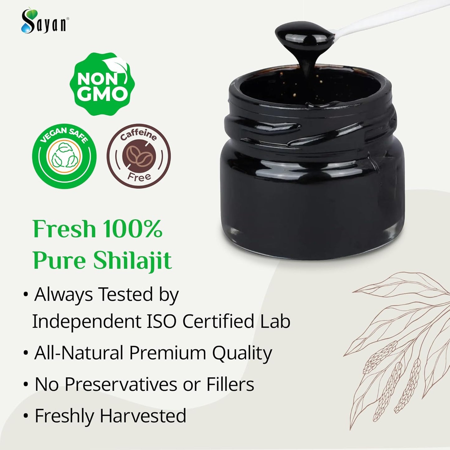Organic Sayan Shilajit Resin 1oz Glass Jar - Potent Fulvic Acid Supplement for Immune Support, Memory, Focus, Energy, and Detox - Vegan, Non-GMO - 250 Servings