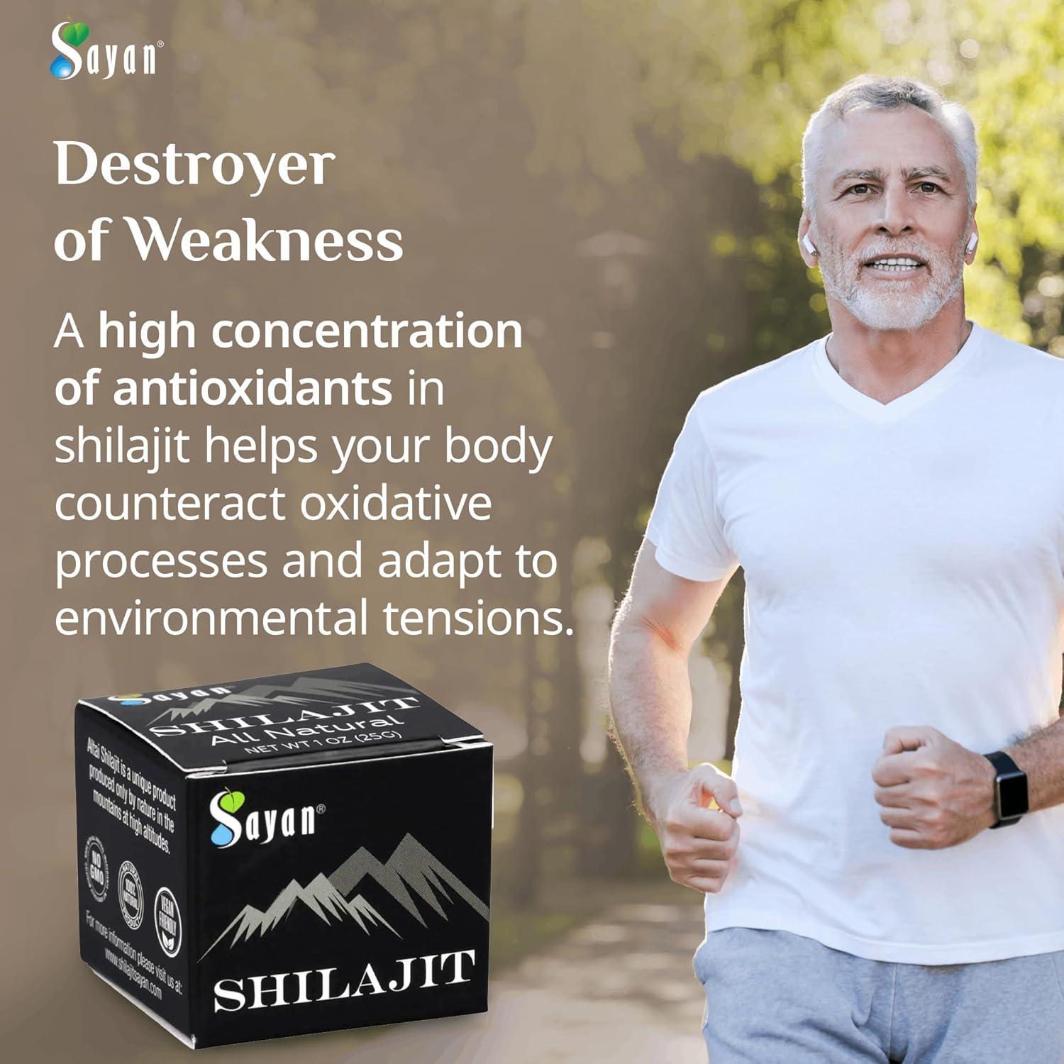 Organic Sayan Shilajit Resin 1oz Glass Jar - Potent Fulvic Acid Supplement for Immune Support, Memory, Focus, Energy, and Detox - Vegan, Non-GMO - 250 Servings