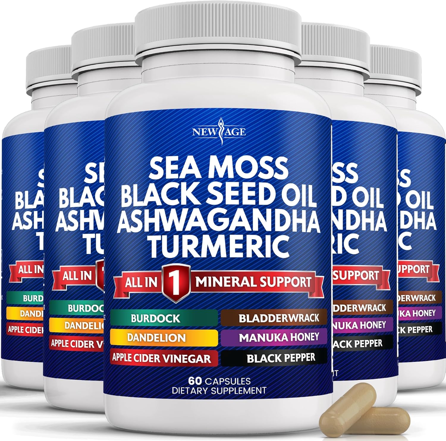 Organic Sea Moss Black Seed Oil Blend with Ashwagandha, Turmeric, Bladderwrack, Burdock - Featuring Manuka Honey, Dandelion, ACV, Black Pepper - Gluten Free
