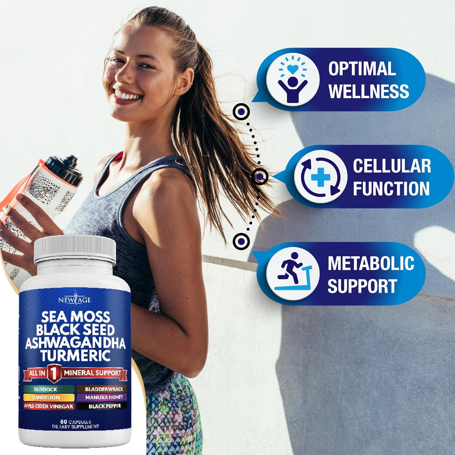 Organic Sea Moss Black Seed Oil Blend with Ashwagandha, Turmeric, Bladderwrack, Burdock - Featuring Manuka Honey, Dandelion, ACV, Black Pepper - Gluten Free