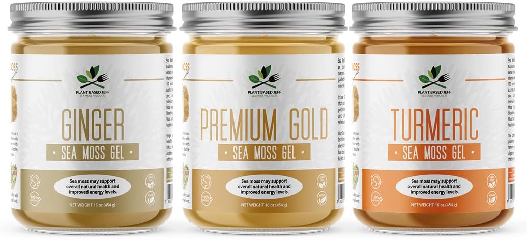 Organic Sea Moss Gel Bundle with Turmeric & Ginger - 3x16 oz, Vegan, Non-GMO, Immune Defense & Digestive Support