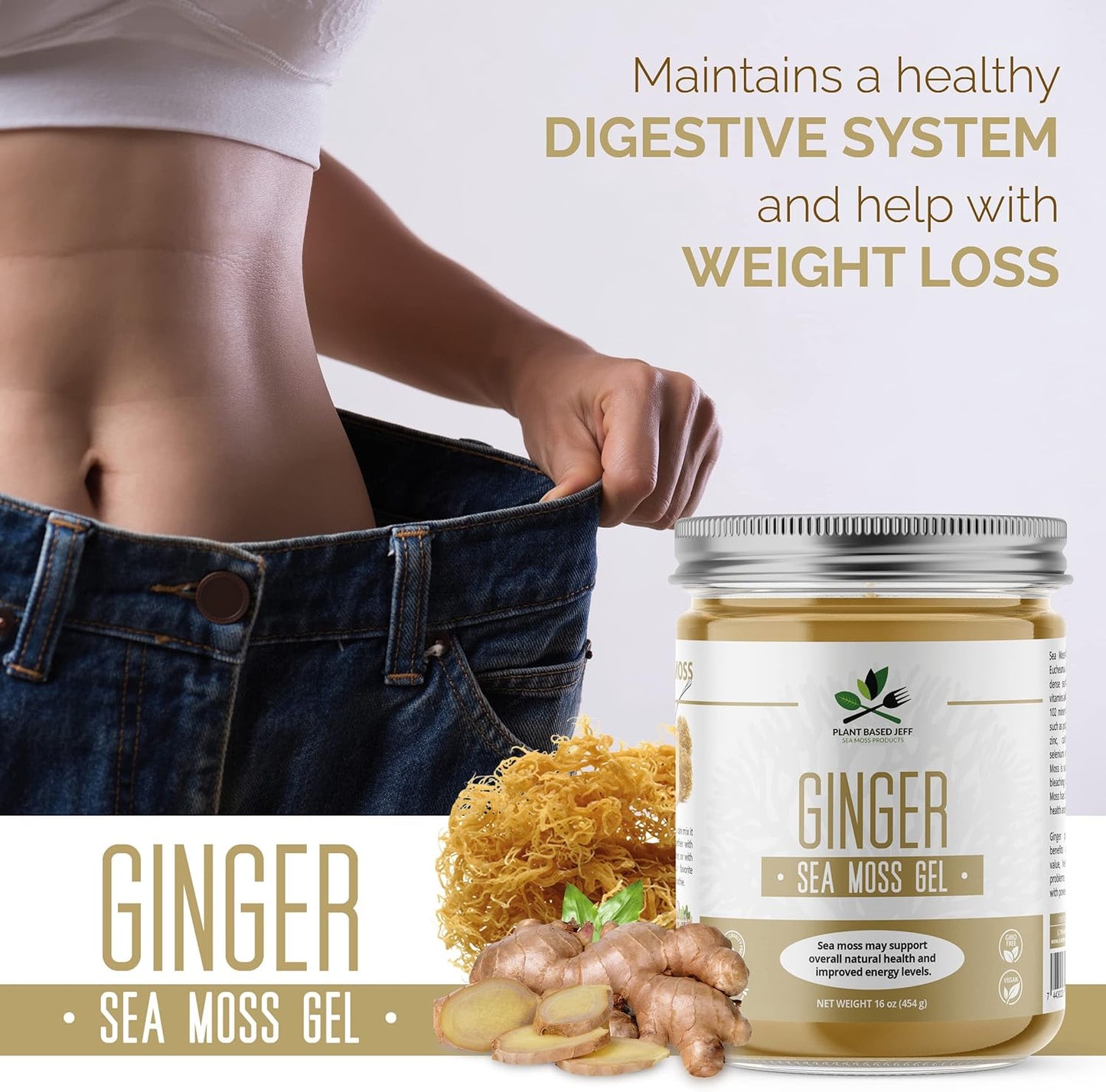 Organic Sea Moss Gel Bundle with Turmeric & Ginger - 3x16 oz, Vegan, Non-GMO, Immune Defense & Digestive Support