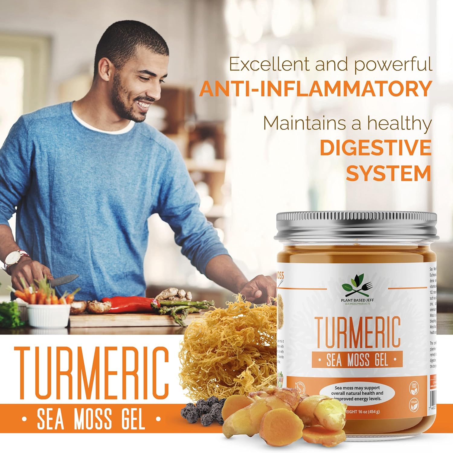 Organic Sea Moss Gel Bundle with Turmeric & Ginger - 3x16 oz, Vegan, Non-GMO, Immune Defense & Digestive Support