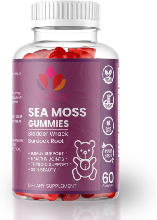 Organic Sea Moss Gummies with Bladderwrack & Burdock Root - Vegan Supplement for General Wellness - 60 Count by ThePHnMe