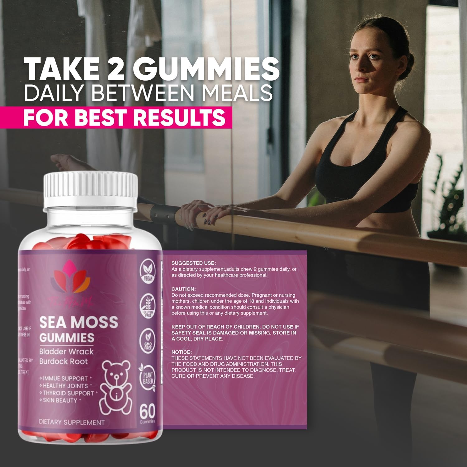Organic Sea Moss Gummies with Bladderwrack & Burdock Root - Vegan Supplement for General Wellness - 60 Count by ThePHnMe