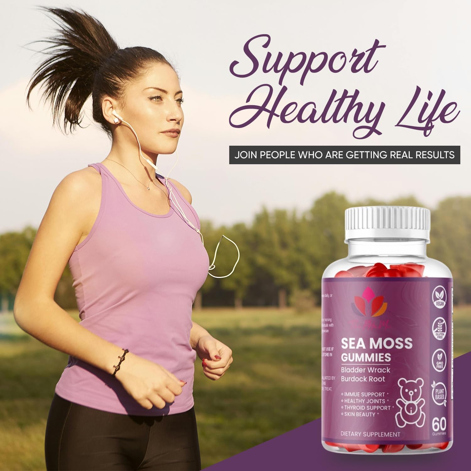 Organic Sea Moss Gummies with Bladderwrack & Burdock Root - Vegan Supplement for General Wellness - 60 Count by ThePHnMe
