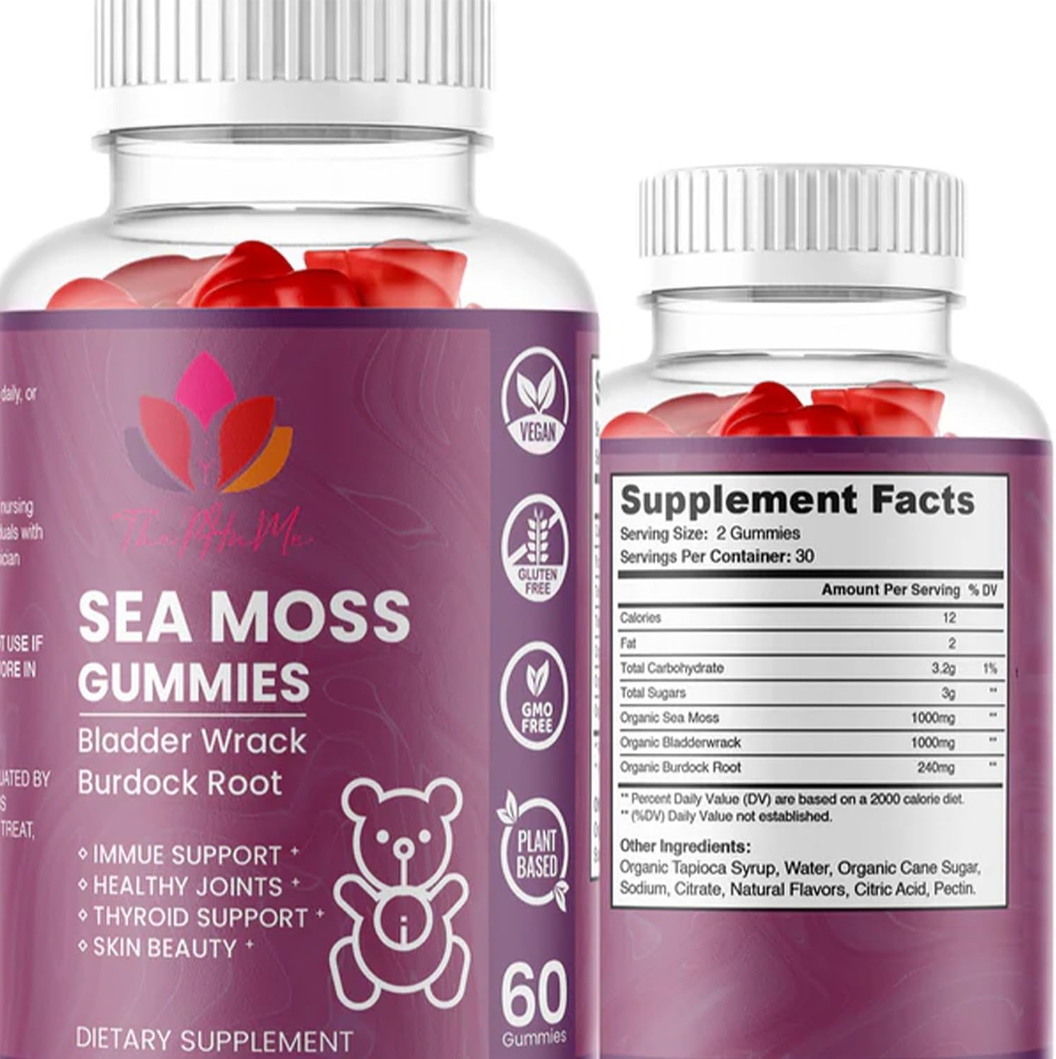 Organic Sea Moss Gummies with Bladderwrack & Burdock Root - Vegan Supplement for General Wellness - 60 Count by ThePHnMe