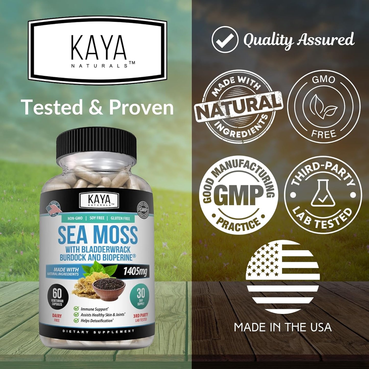 Organic Sea Moss Mobility Supplement with Burdock Root and Bladderwrack - Immune Boost for Men and Women - 60 Capsules