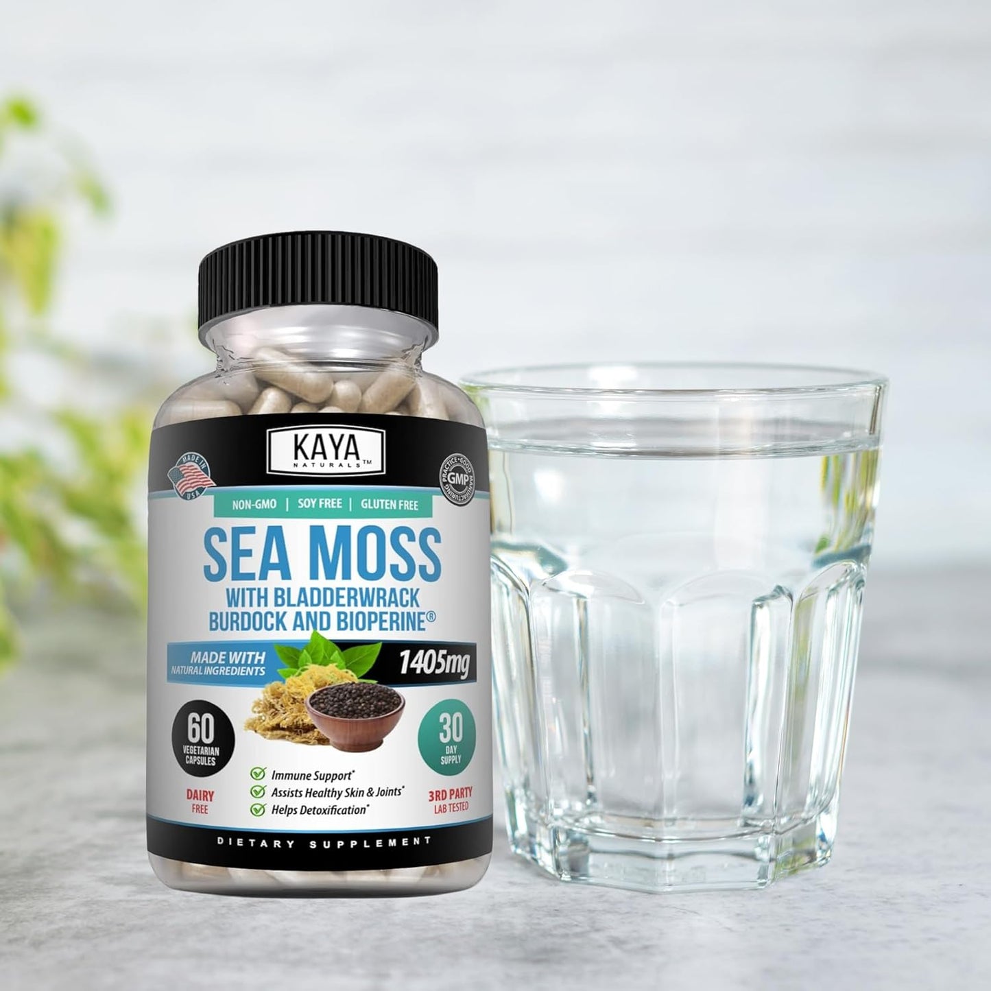 Organic Sea Moss Mobility Supplement with Burdock Root and Bladderwrack - Immune Boost for Men and Women - 60 Capsules