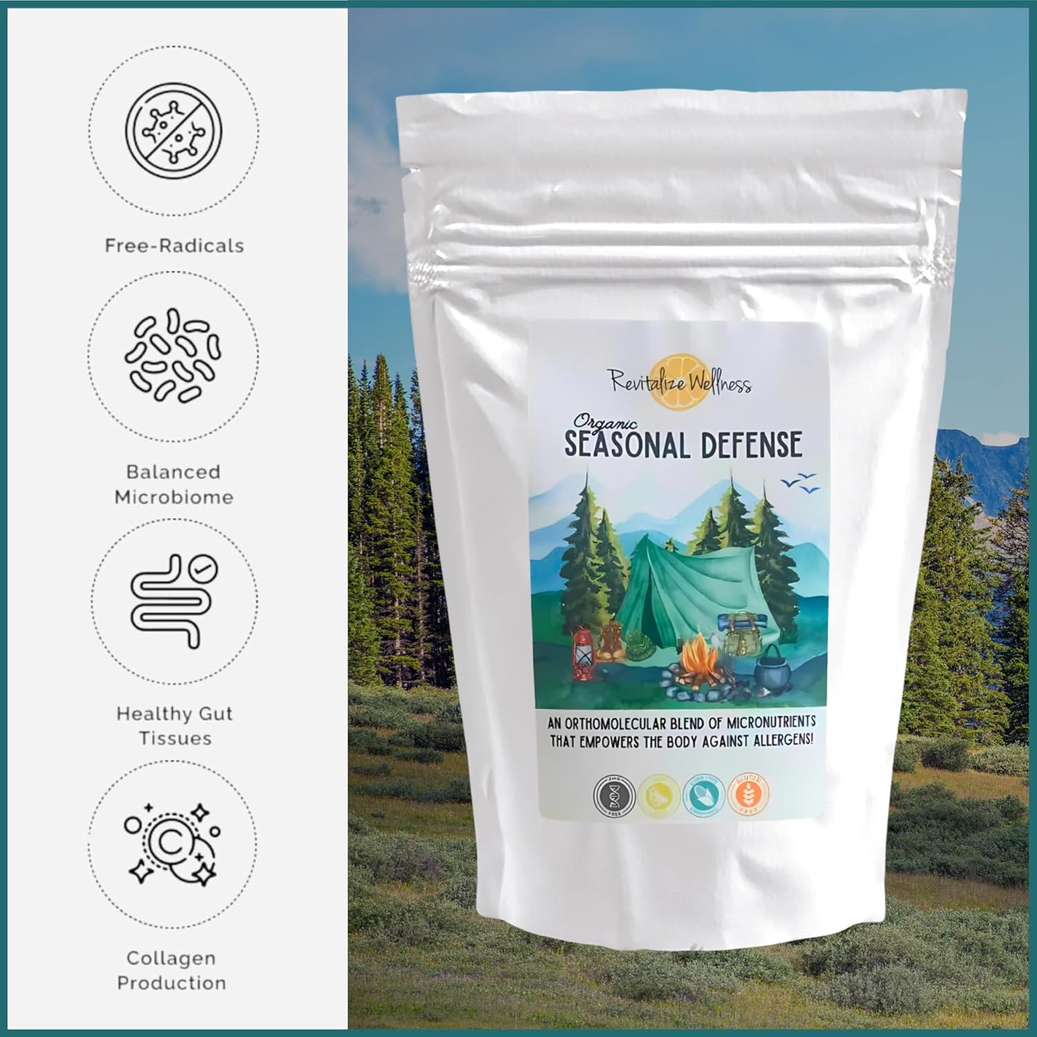 Organic Seasonal Defense Supplement with Bromelain, Vitamin B3, C, Quercetin, NAC - Fruit Punch Flavor - 30 Servings