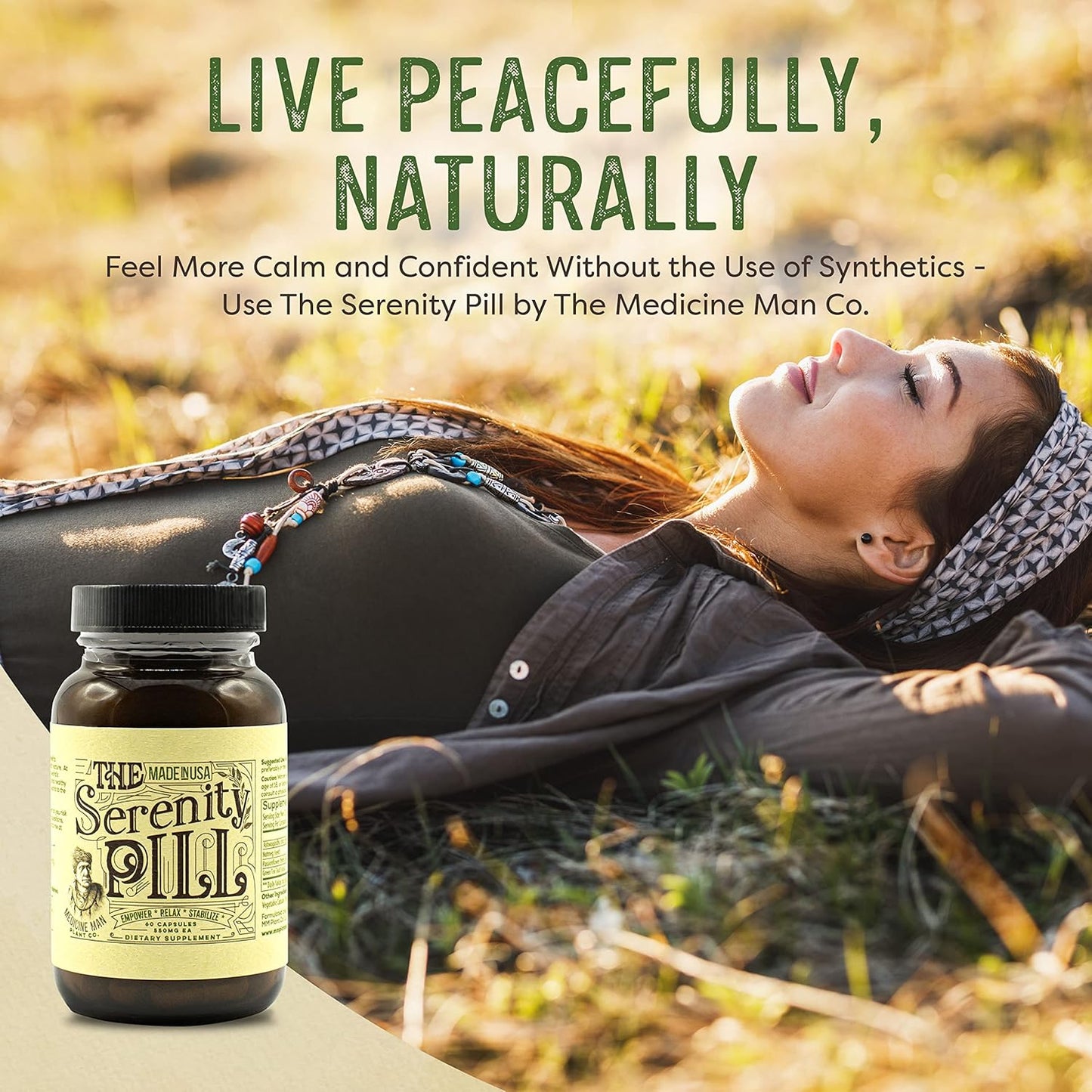 Organic Serenity Pill with Ashwagandha & Passion Flower Extract - 60 Caps Anti-Stress Supplement - Natural Mood Booster with Nutmeg & Green Tea