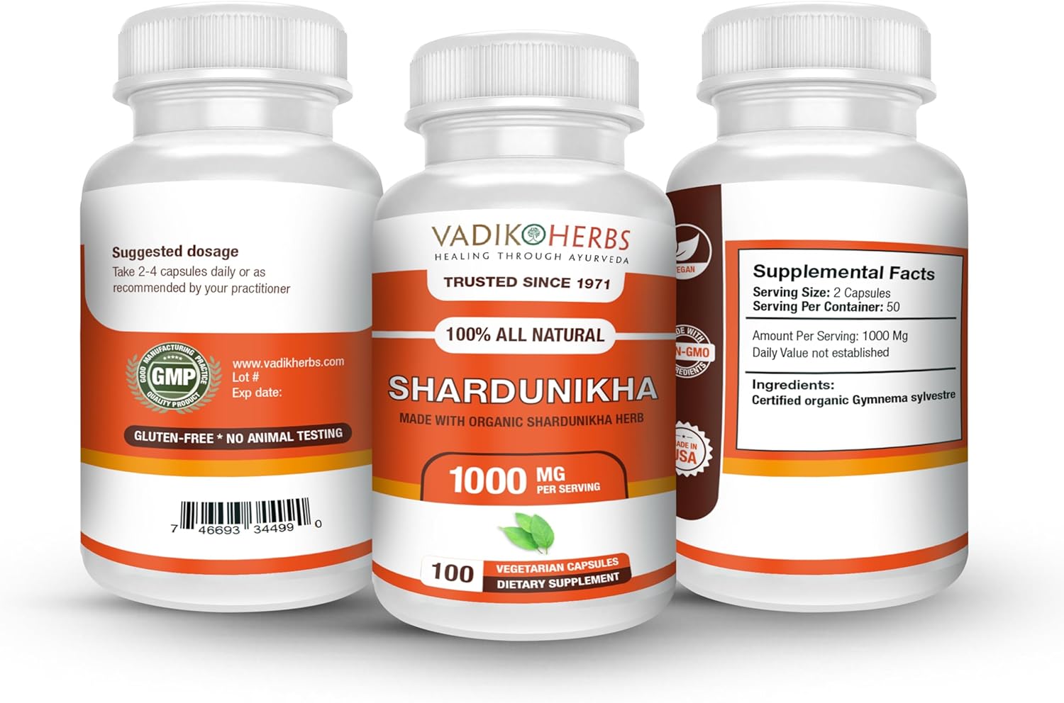 Organic Shardunika (Gymnema sylvestre) Powder Capsules - 100 Vegicaps | Certified Quality since 1971 | Premium Safety Tested