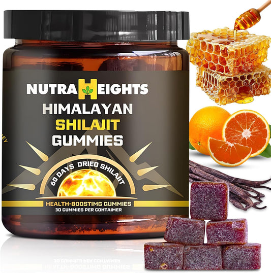 Organic Shilajit Gummies with Manuka Honey - Orange Flavor | Cane Sugar-Free for Heart & Brain Support | 30 Gummies with Fulvic & Humic Acids