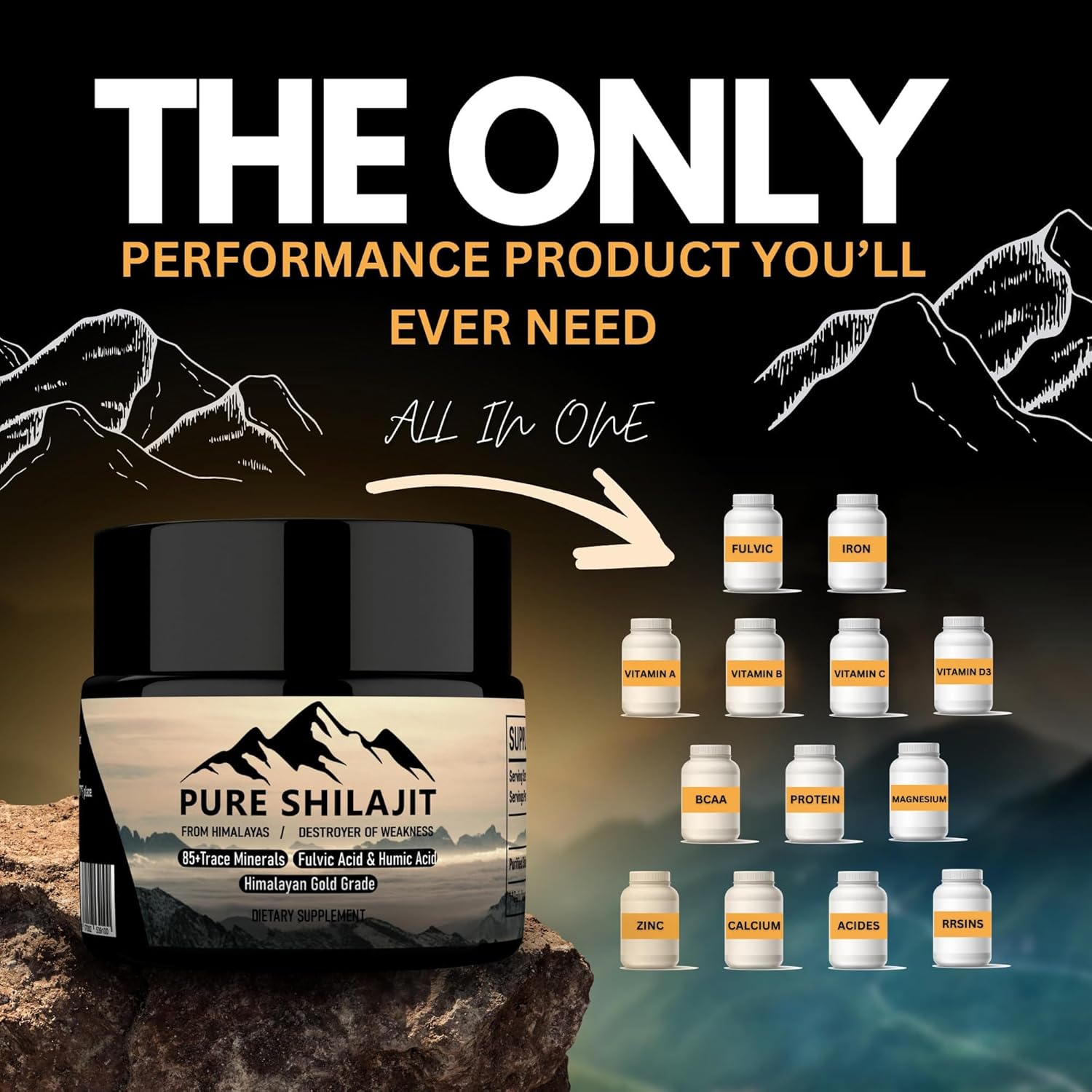 Organic Shilajit Himalayan Resin Supplement for Energy, Strength, and Immunity - 30g Pure Resin with 85+ Trace Minerals