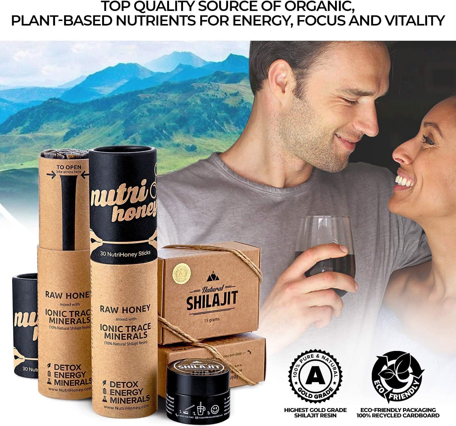 Organic Shilajit Honey Sticks - Energy-Boosting Resin Infused with Raw Honey, Fulvic Acid, and Trace Minerals - Plant-Based Immune Support and Vitality - Pack of 7 Sticks