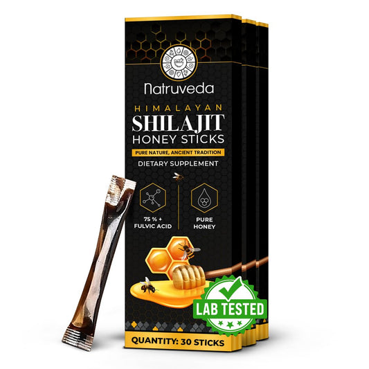 Organic Shilajit Infused Honey Sticks | USA Seller | Himalayan Resin & Kashmiri Saffron | Ayurvedic Wellness | 30 Portable Sticks with Natural Ingredients