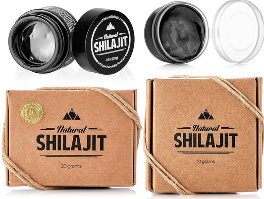 Organic Shilajit Resin Supplement with Fulvic Acid and Trace Minerals - Plant-Based Energy Boost and Immune Support - Available in 20g and 10g Sizes