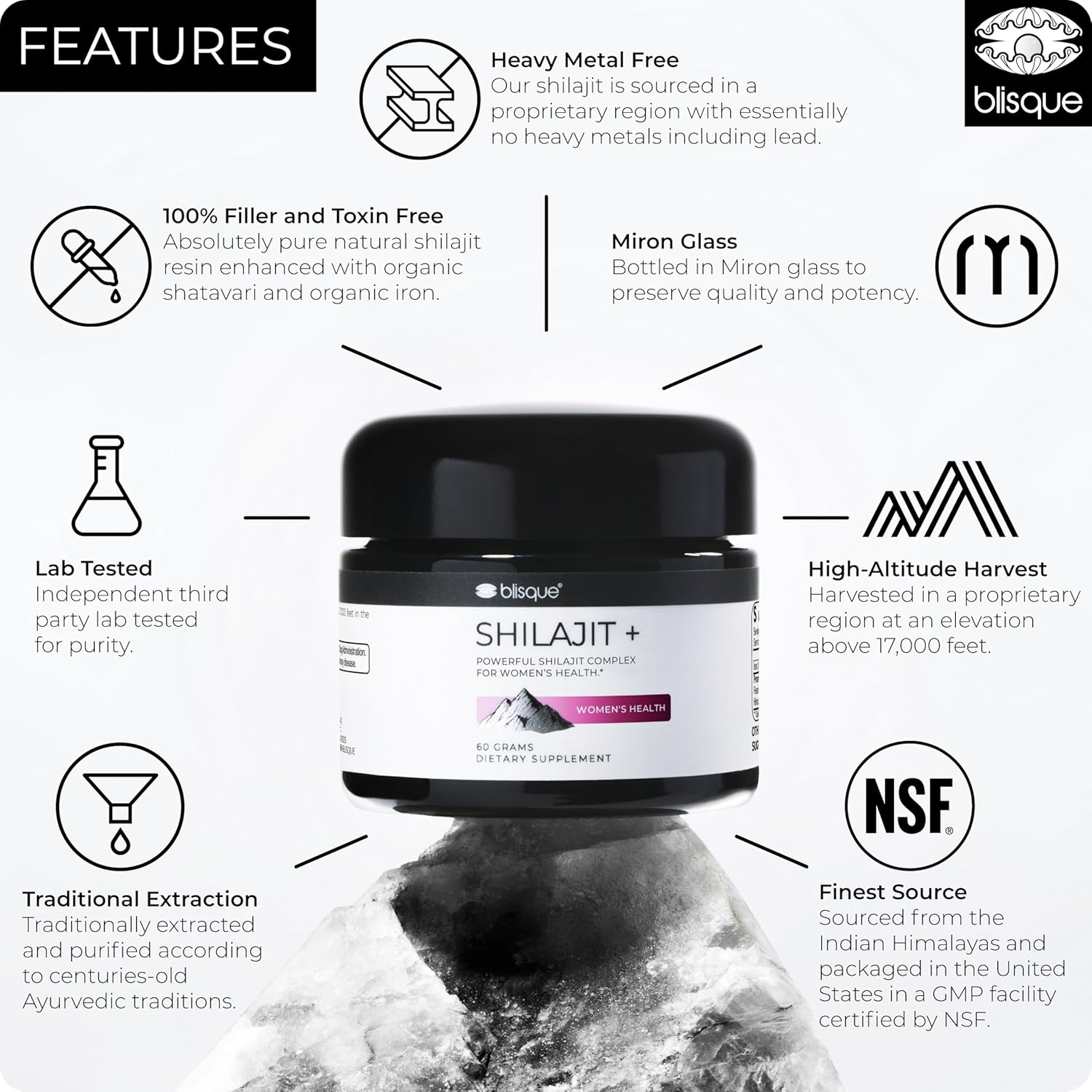 Organic Shilajit Resin Supplement with Shatavari and Iron for Women's Health - 60 Grams