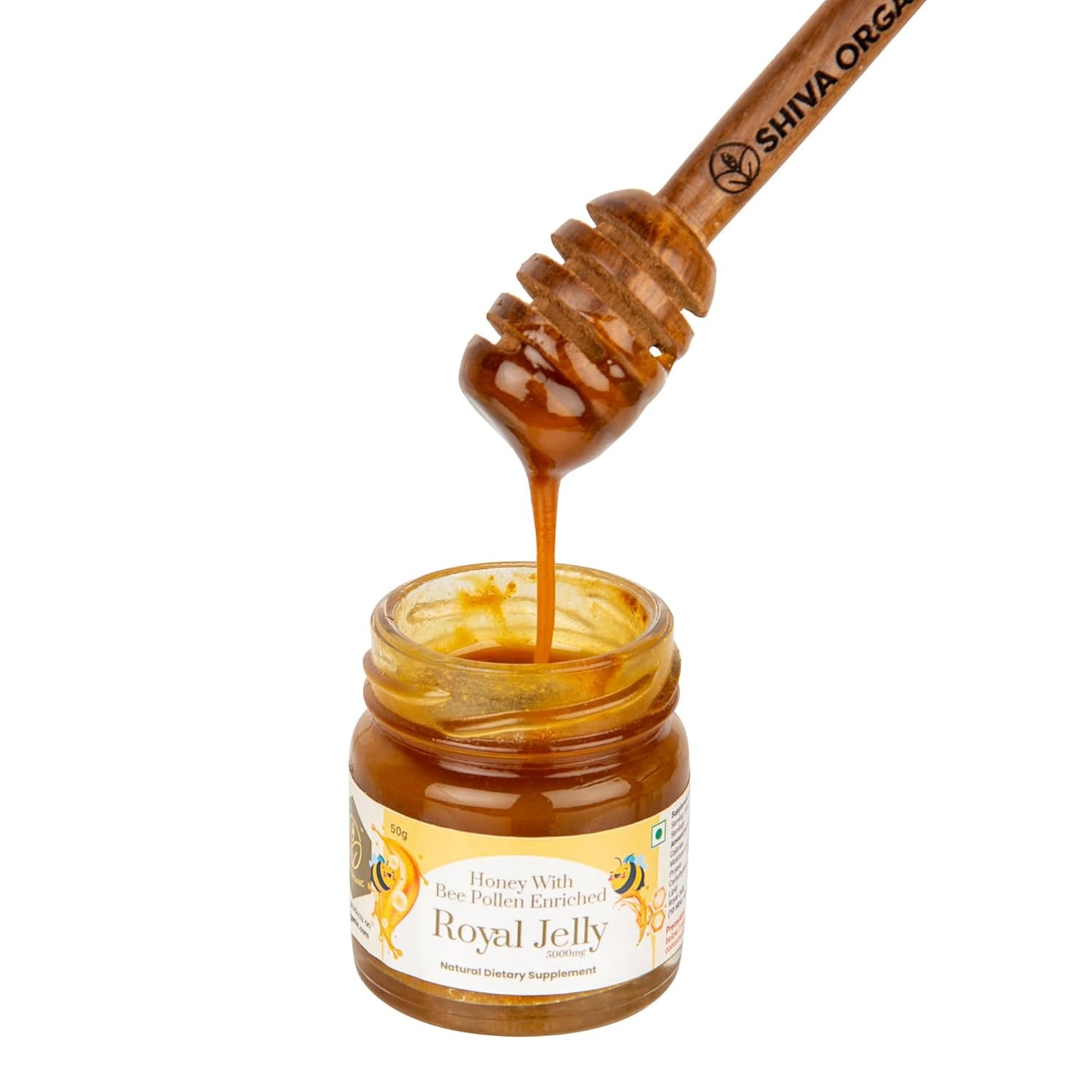 Organic Shiva Honey with Bee Pollen & Royal Jelly Infusion - Premium Raw Source for Holistic Wellness (50g)