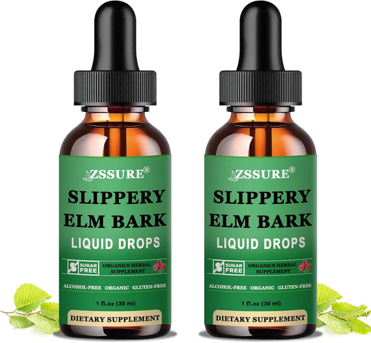 Organic Slippery Elm Bark Liquid Drops - 2 Pack, 1000mg - Digestive Gut Health Support, Herbal Supplement - Vegan, Non-GMO, Gluten Free, Alcohol Free