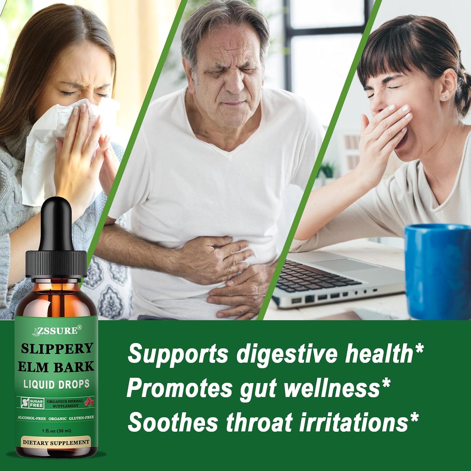 Organic Slippery Elm Bark Liquid Drops - 2 Pack, 1000mg - Digestive Gut Health Support, Herbal Supplement - Vegan, Non-GMO, Gluten Free, Alcohol Free