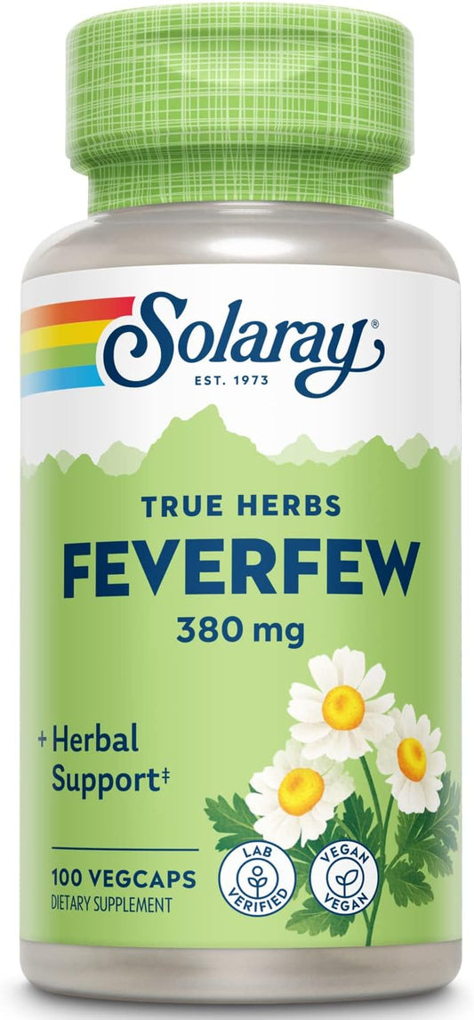 Organic Solaray Feverfew Leaf Capsules 380mg | Promotes Healthy Circulation, Blood Vessel Tone, and Comfort | Non-GMO & Vegan | 100 Count