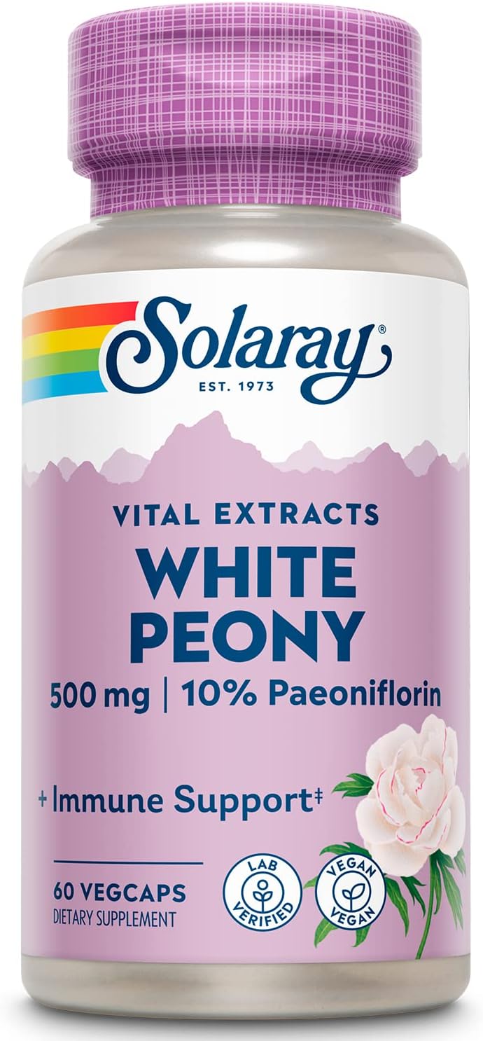 Organic Solaray White Peony Root Extract - 60 Vegetarian Capsules for Holistic Wellness