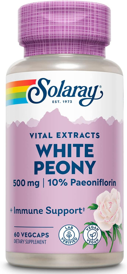Organic Solaray White Peony Root Extract - 60 Vegetarian Capsules for Holistic Wellness