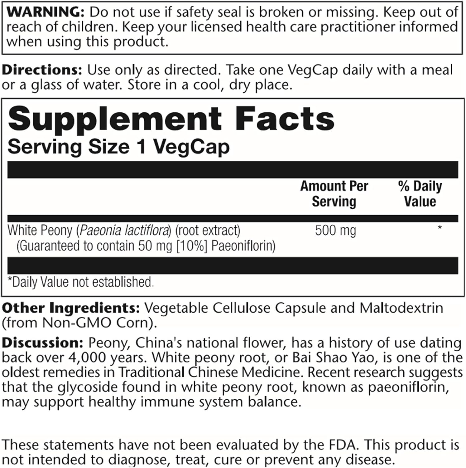 Organic Solaray White Peony Root Extract - 60 Vegetarian Capsules for Holistic Wellness