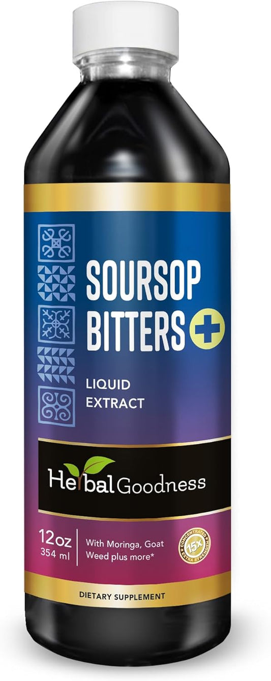 Organic Soursop Bitters Liquid 12oz - Herbal Goodness Juice with Vitamins, Supports Colon Cleanse & Digestion